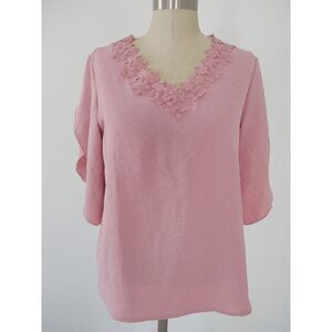 Mauve V-neck Tulipe Sleeve Top M #1787-C8